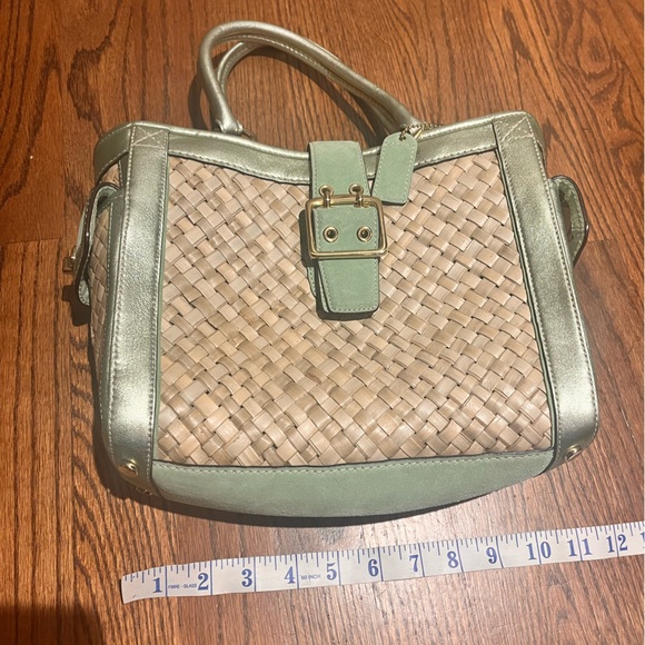 Coach Woven Straw Rattan Leather Suede Gold Metallic Trim Tote Shoulder Bag - Picture 9 of 9